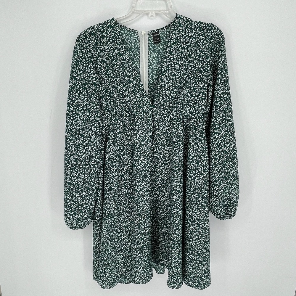 SHEIN Women's Green Ditsy Floral V-Neck Long Sleeve Mini Dress Size M